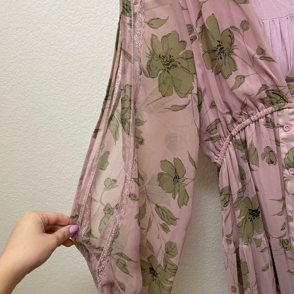 Lulu's Blush and Olive Long Sleeve Maxi Dress - Picture 3 of 3